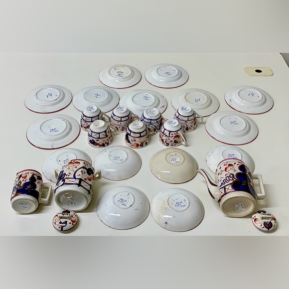 19th Century Vtg Gaudy Welsh Oyster Pattern 25 Piece Miniature Child’s Tea Set - Picture 5 of 16